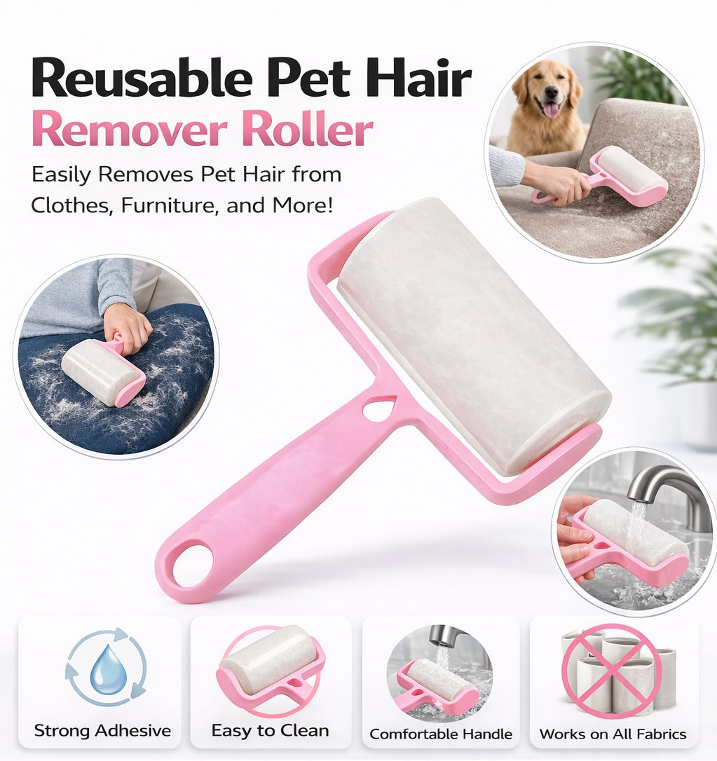 Reusable Pet Hair Remover Roller – Washable Lint Cleaner for Furniture, Clothes & Carpets – No Refills Needed